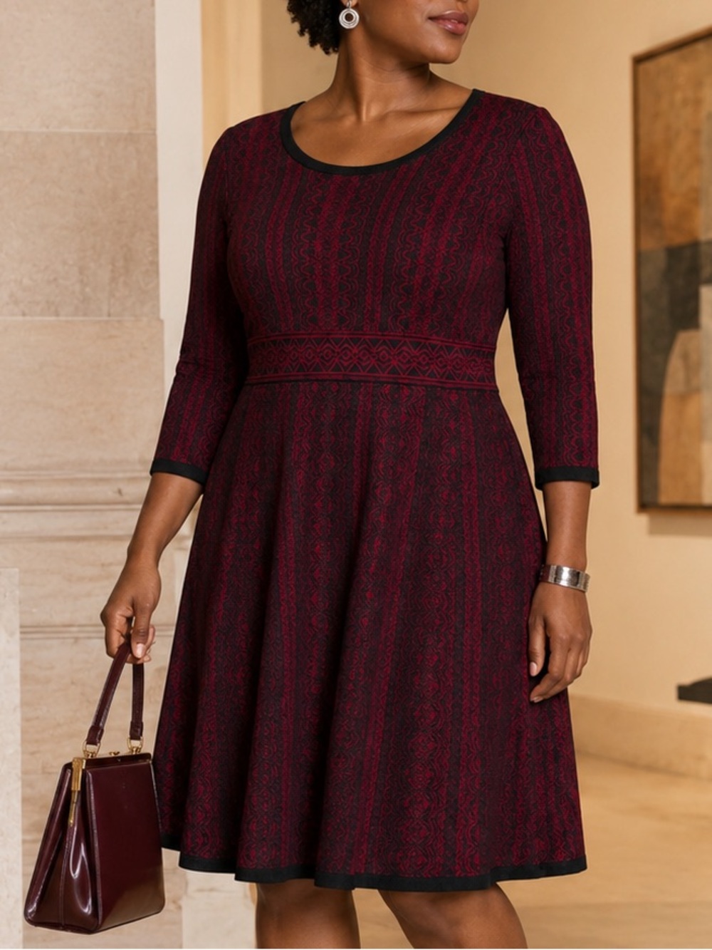 Nina Leonard Cable Knit Sweater Dress Size L Fall Autumn Wedding Homecoming